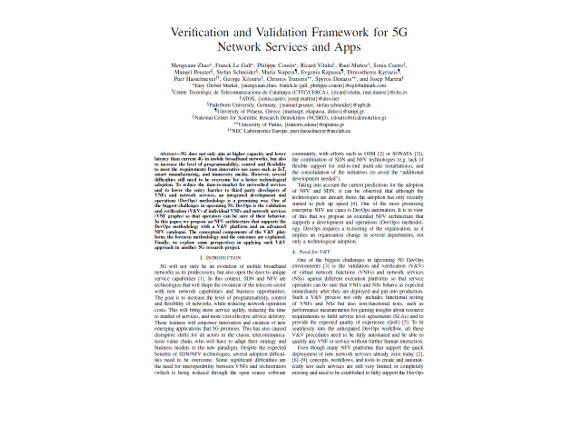 Verification and Validation Framework for 5G Network Services and Apps